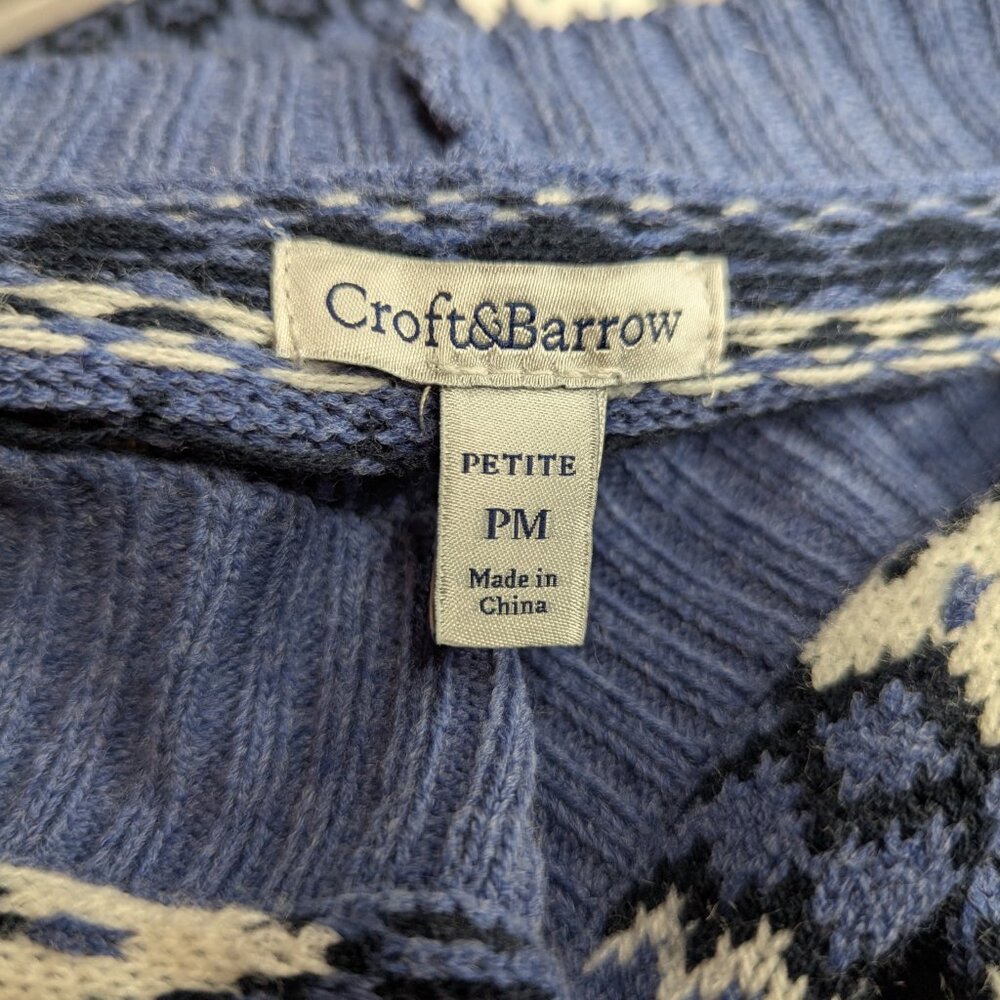 Croft & Barrow Chic Blue and White Knit Open Front Cardigan Petite Medium - Picture 2 of 11